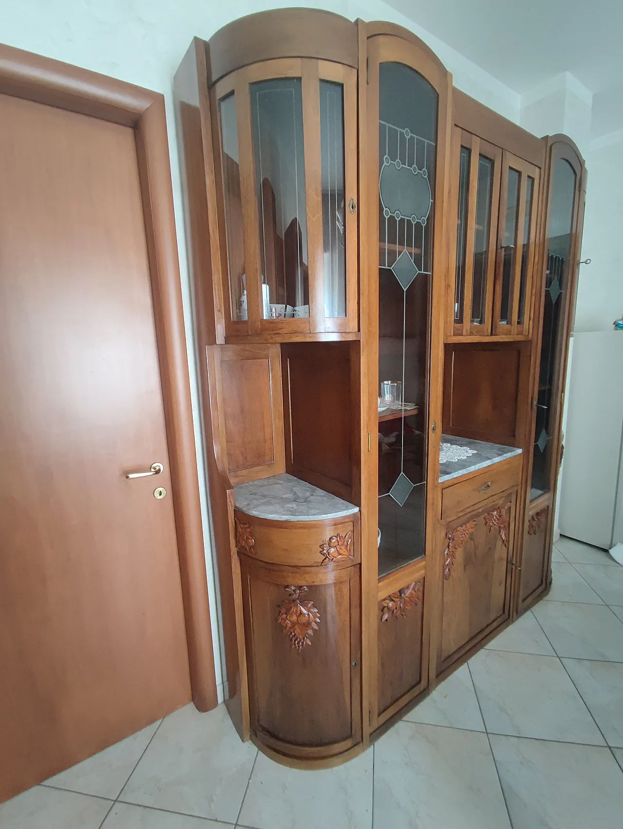 Solid walnut cabinet with marble, early 20th century 12