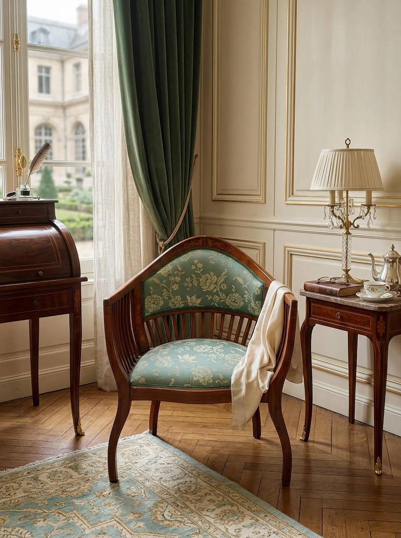 Inlaid cherry chamber chair, 20th century 12