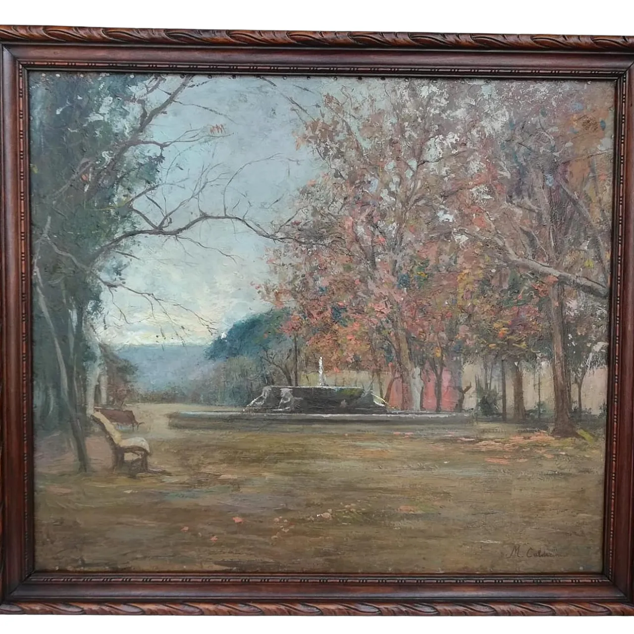 Paesaggio piemontese dipinto a olio su pannello di M. Calderini, '800 1