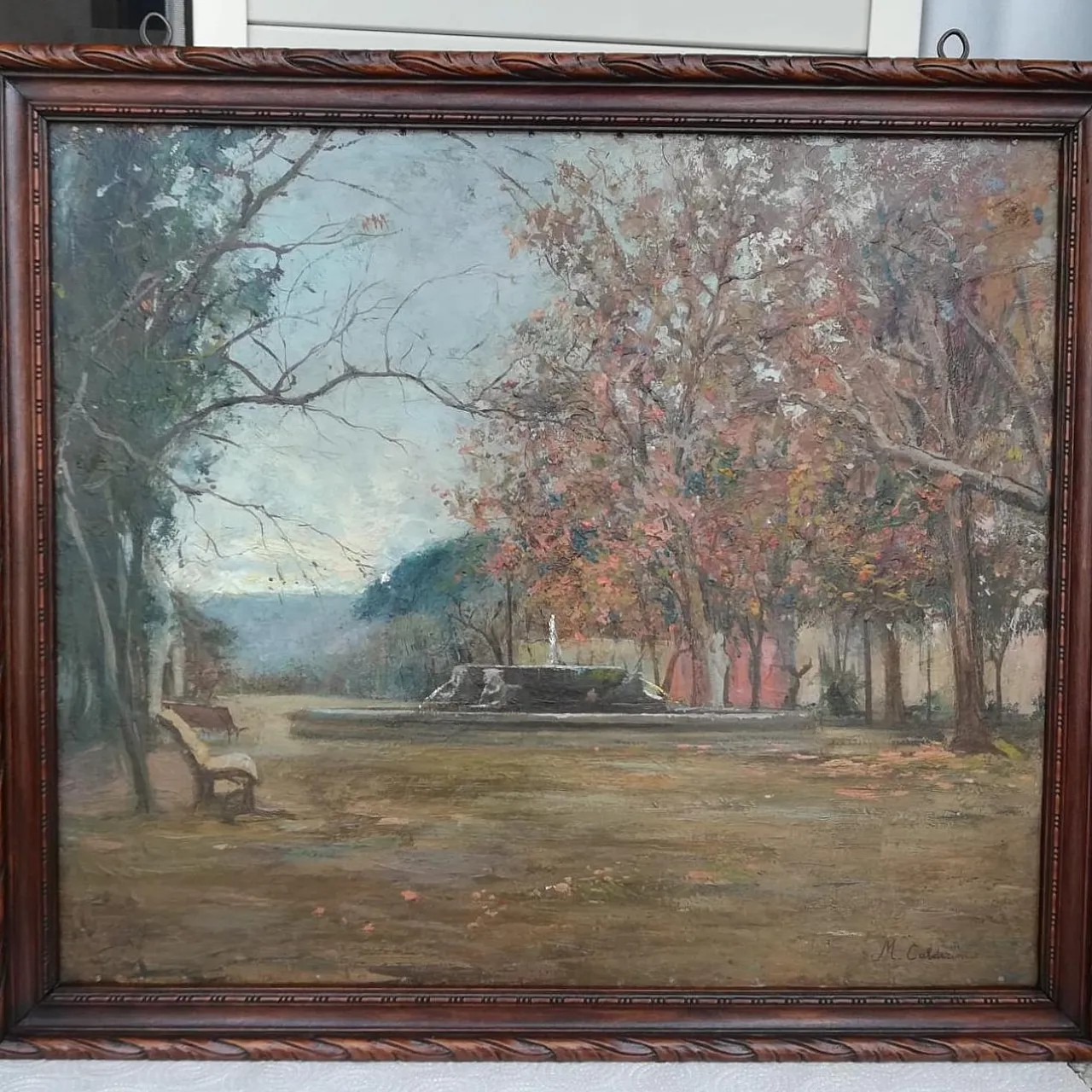 Paesaggio piemontese dipinto a olio su pannello di M. Calderini, '800 2