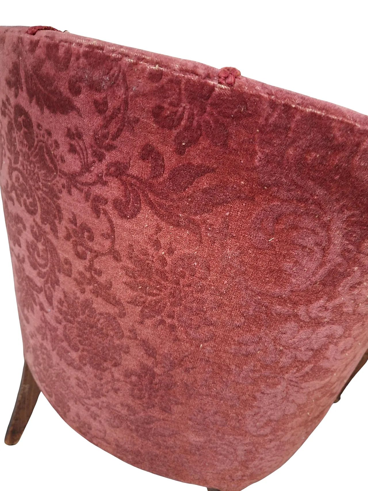 Pair of oak and damask velvet armchairs, 1960s 3