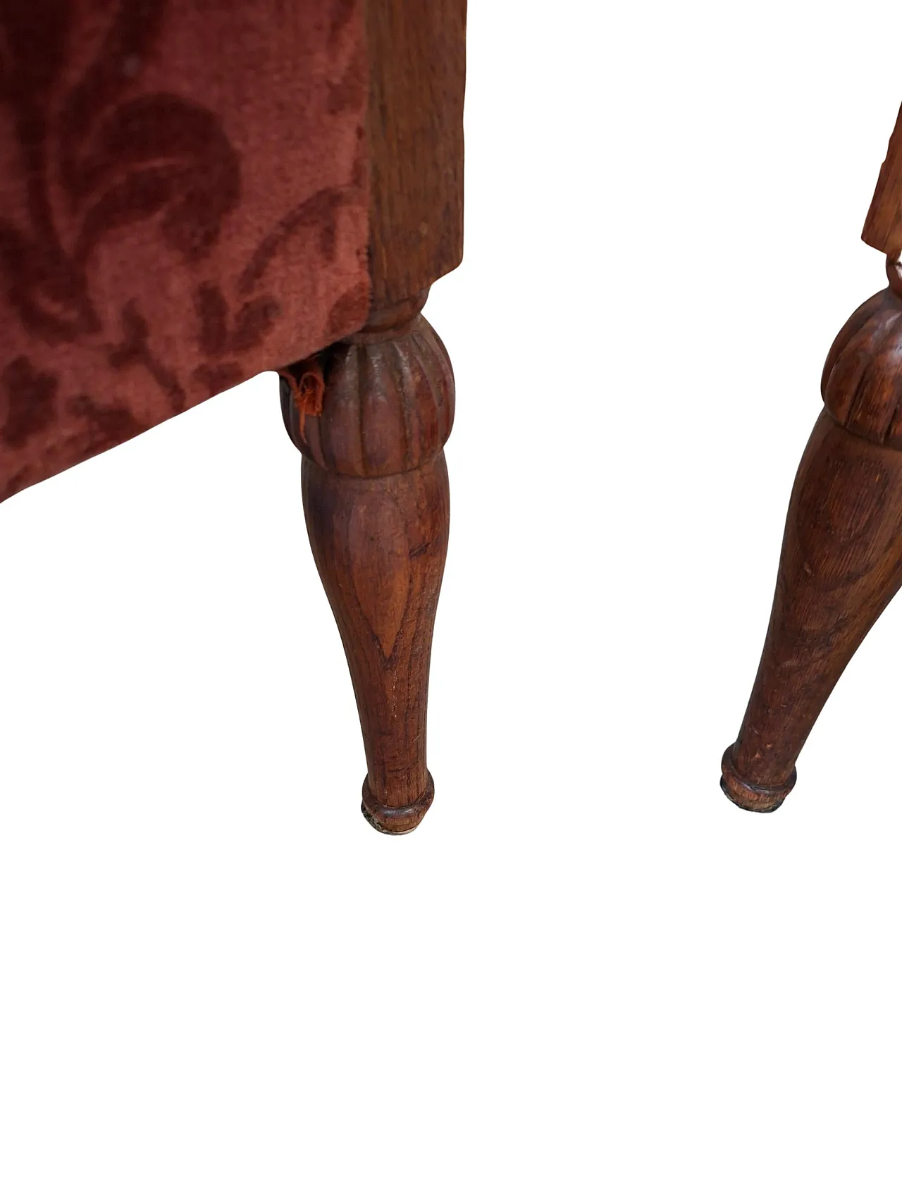 Pair of oak and damask velvet armchairs, 1960s 5