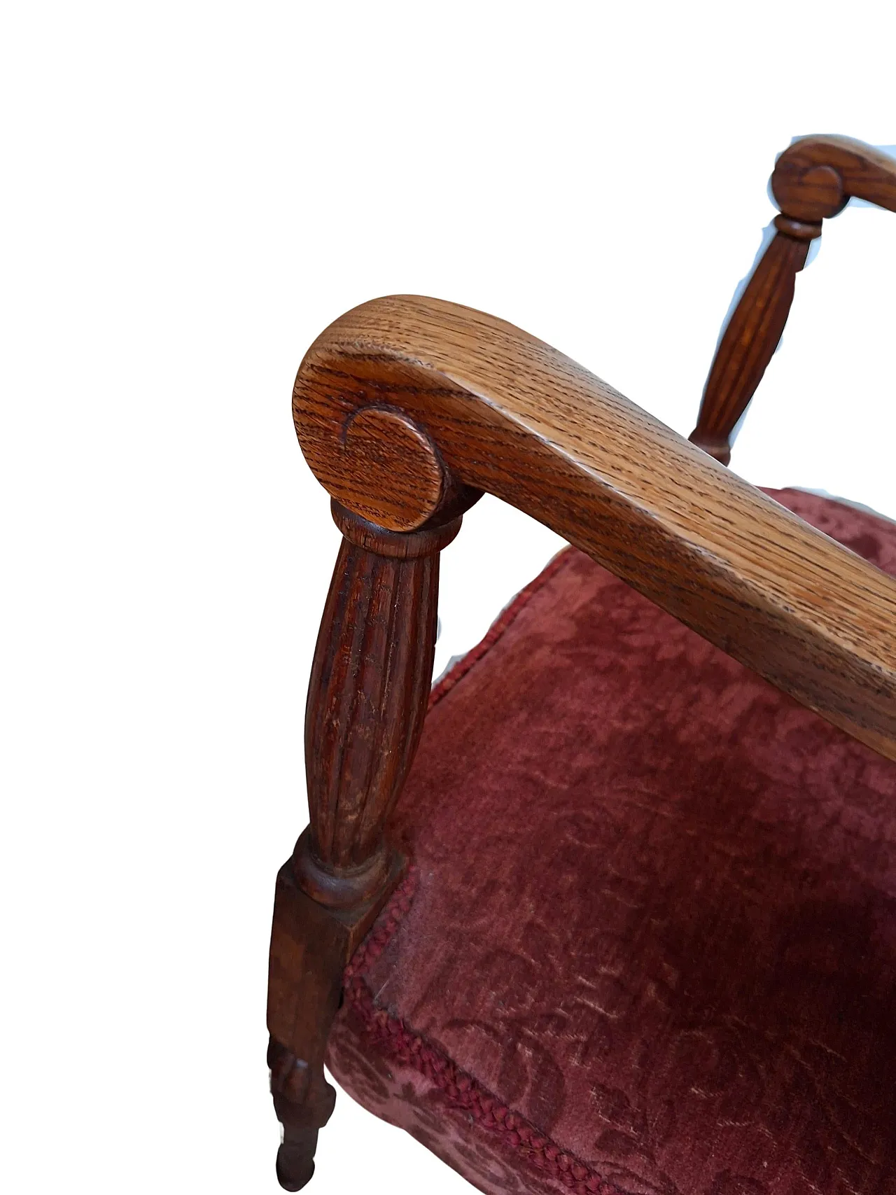 Pair of oak and damask velvet armchairs, 1960s 6