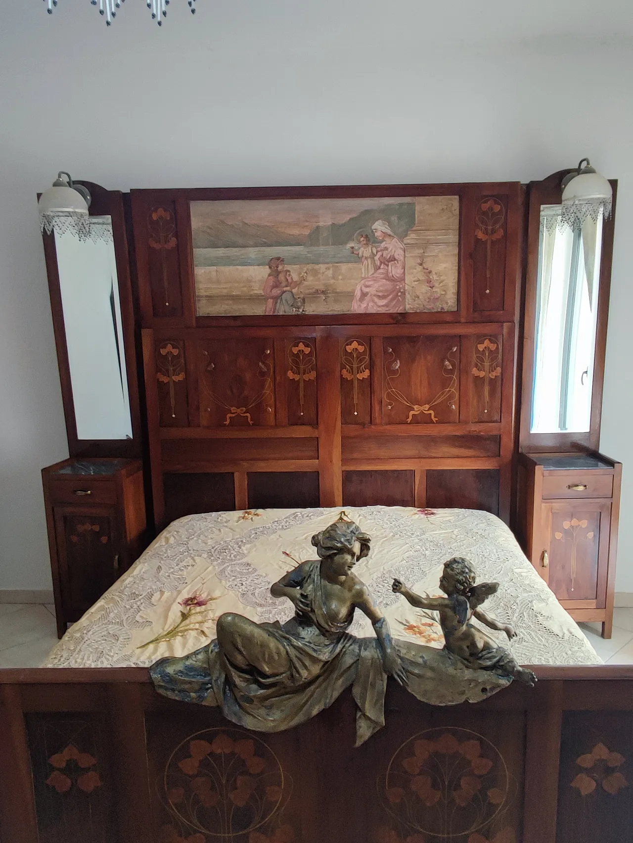 Camera da Letto Liberty in noce con intarsi, primi ’900 1