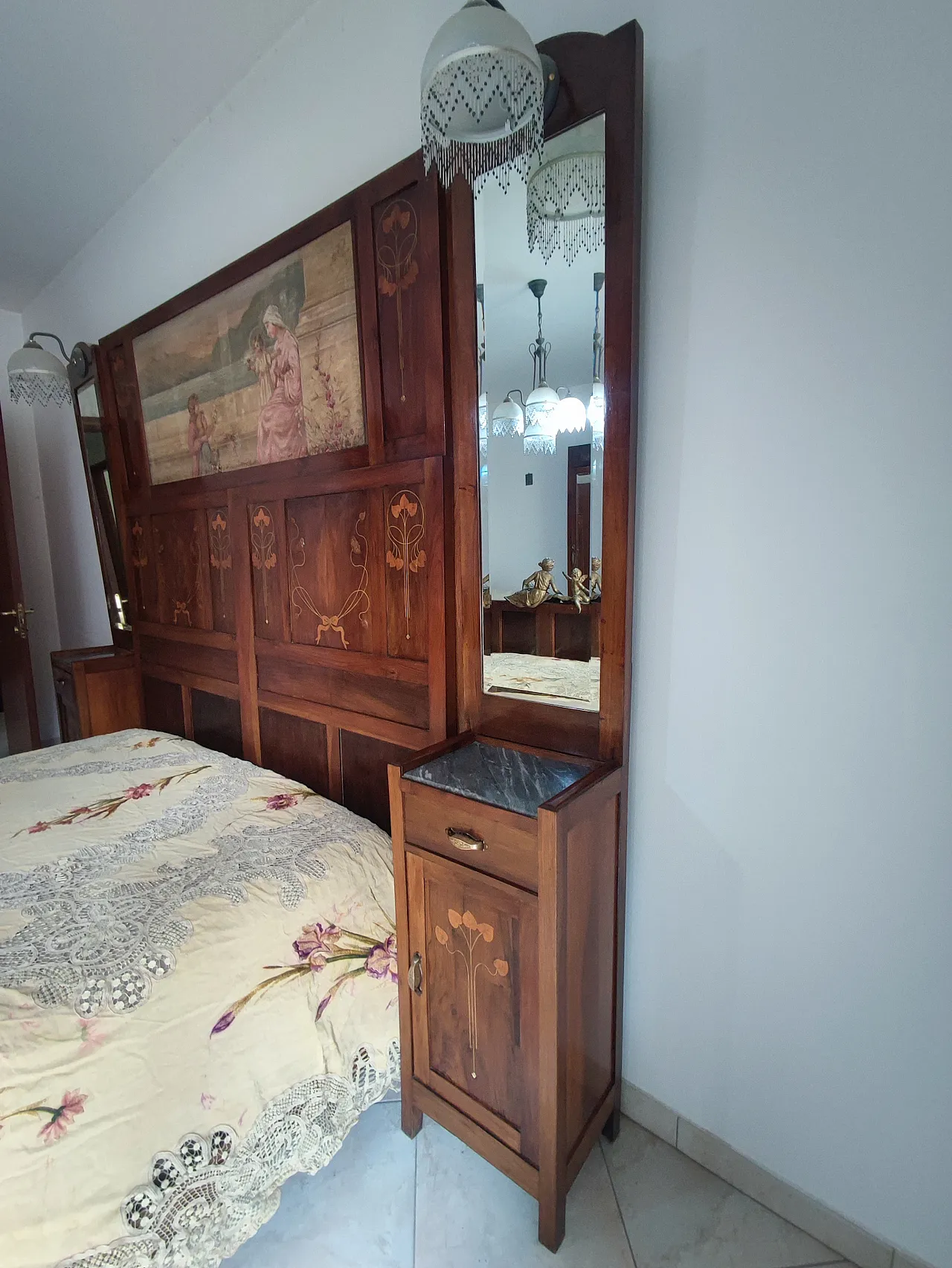 Camera da Letto Liberty in noce con intarsi, primi ’900 4