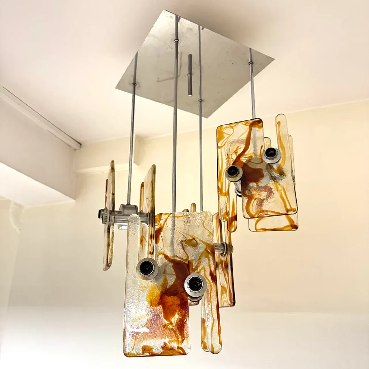 16-light steel Murano glass chandelier, 1970s 1