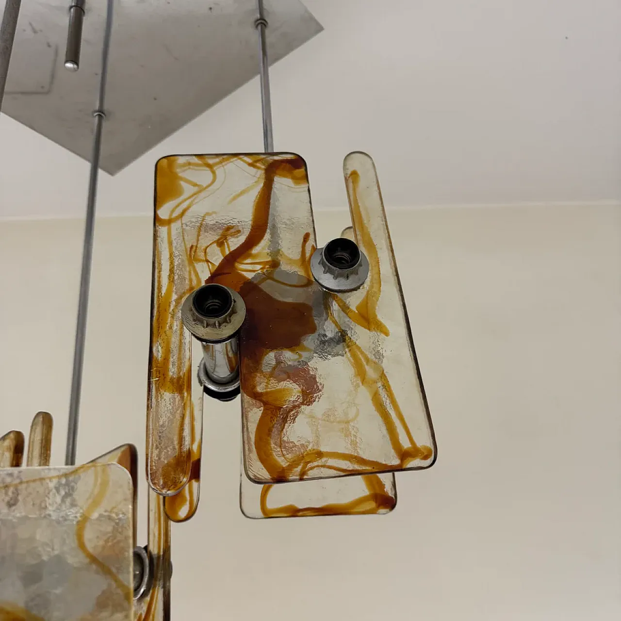 16-light steel Murano glass chandelier, 1970s 2