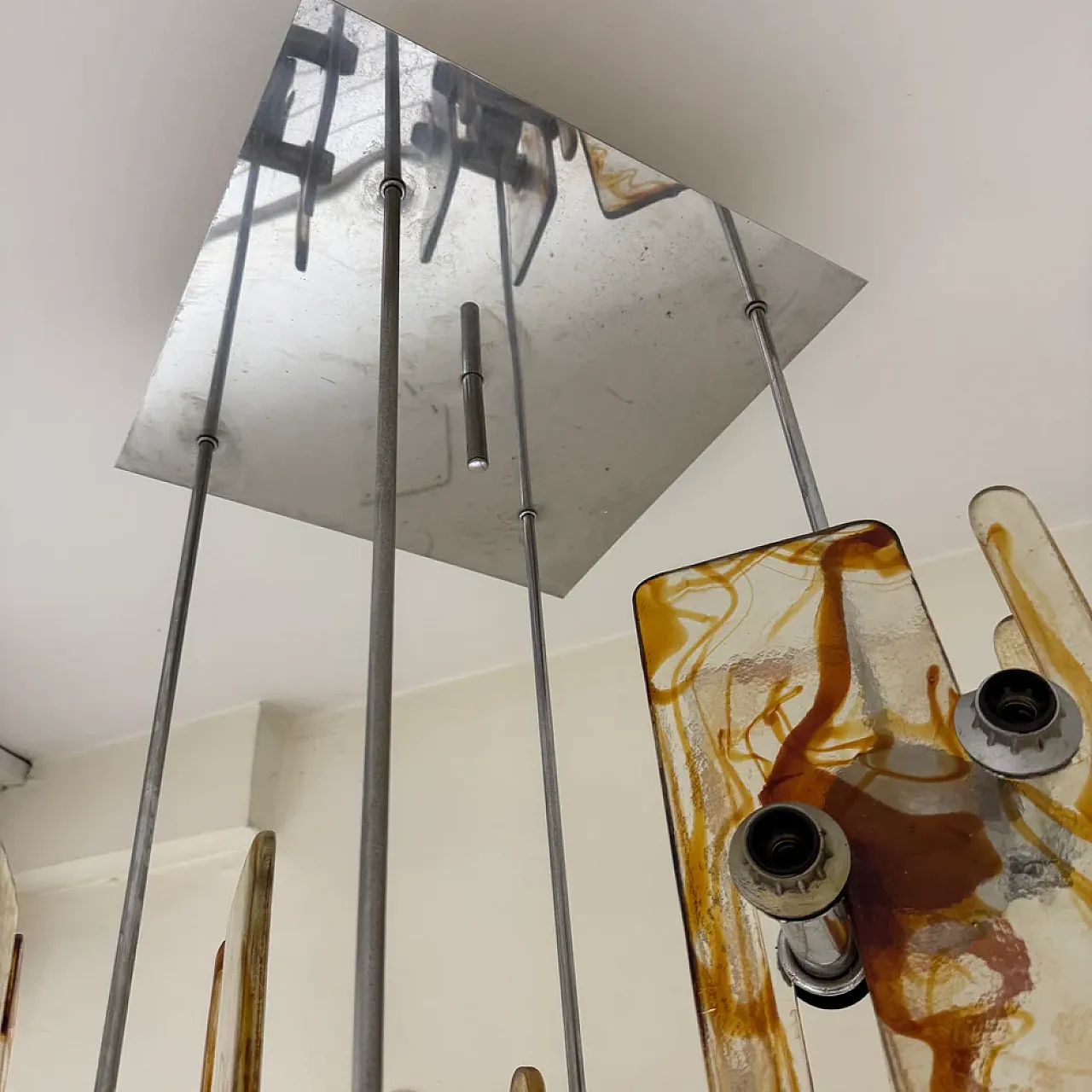 16-light steel Murano glass chandelier, 1970s 4