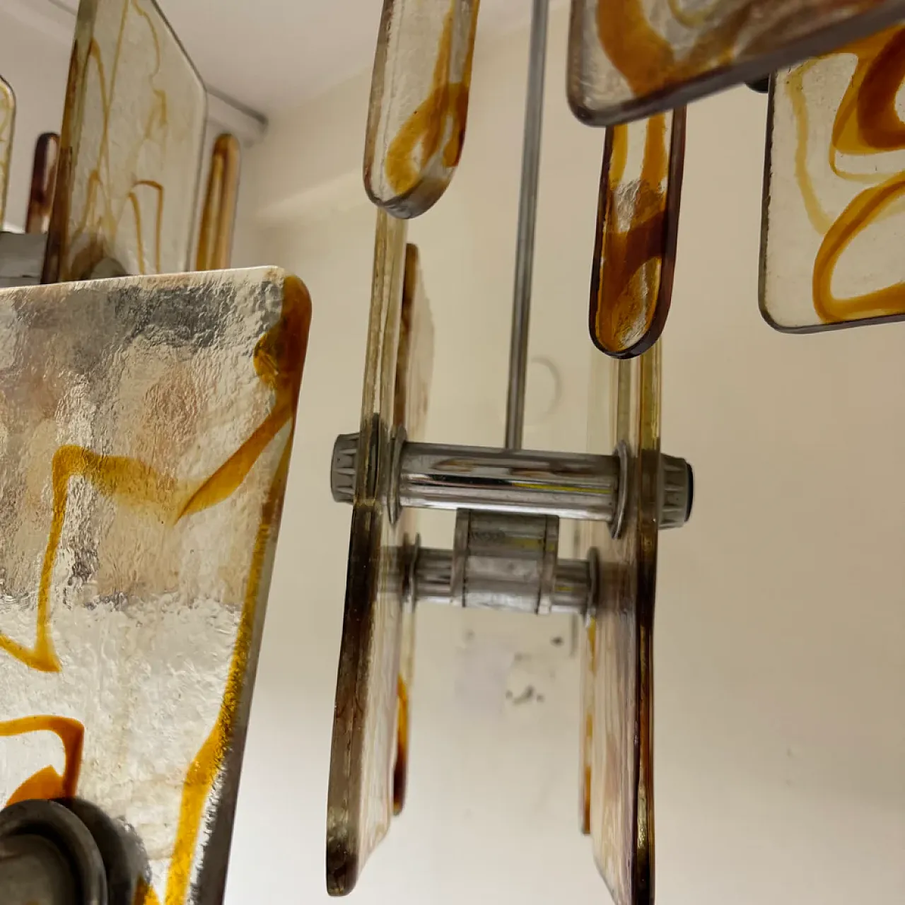 16-light steel Murano glass chandelier, 1970s 5