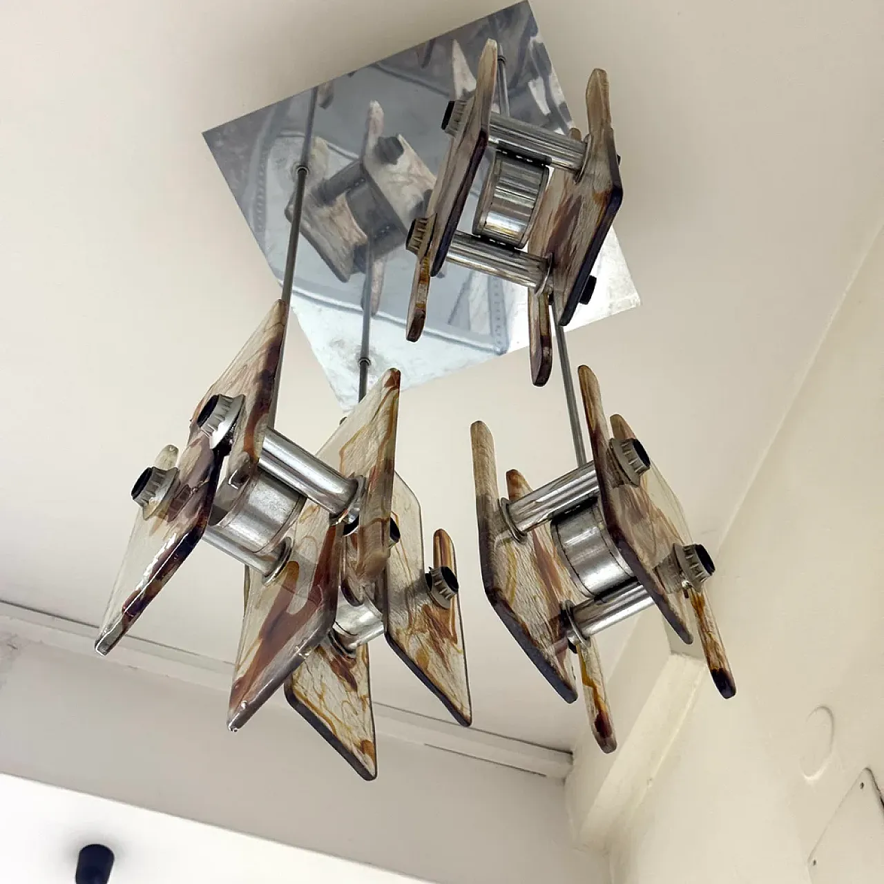 16-light steel Murano glass chandelier, 1970s 8