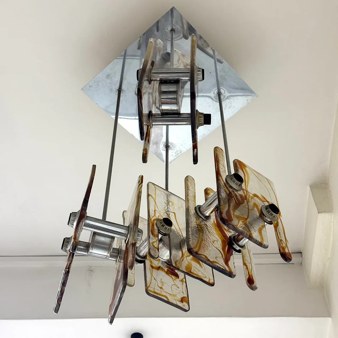 16-light steel Murano glass chandelier, 1970s 10