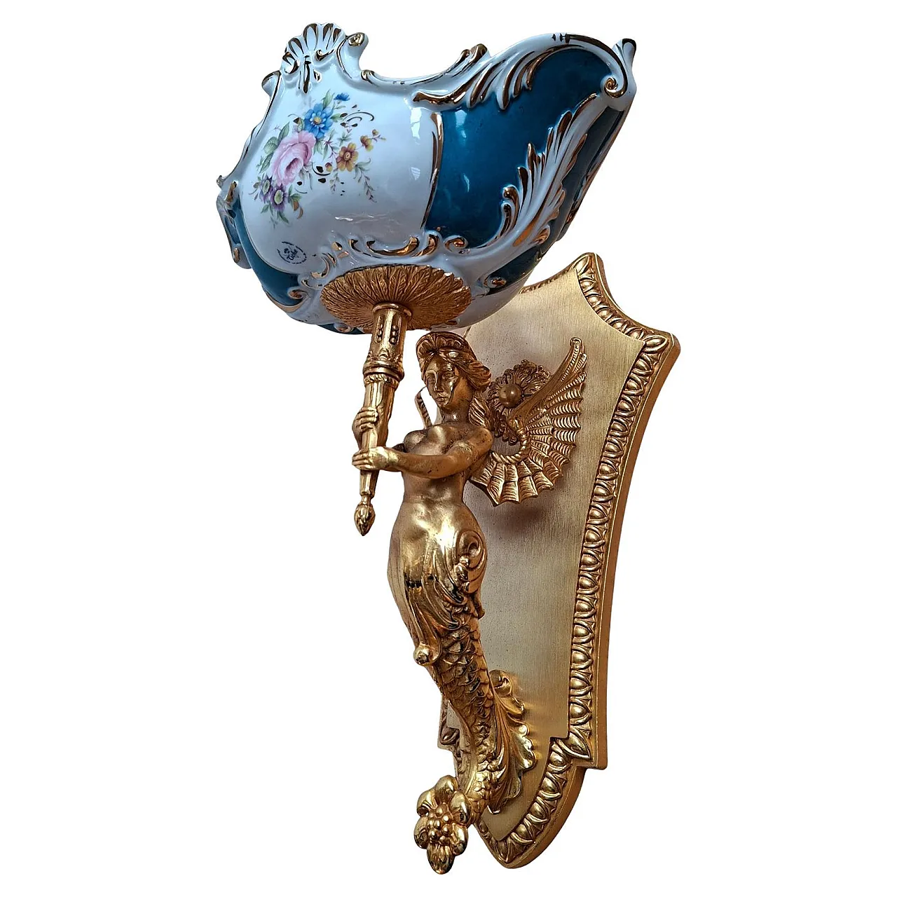 8 Wall lamps in golded brass and porcelain, 1990s 1