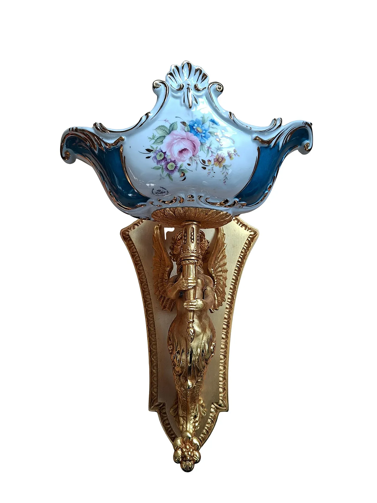 8 Wall lamps in golded brass and porcelain, 1990s 7