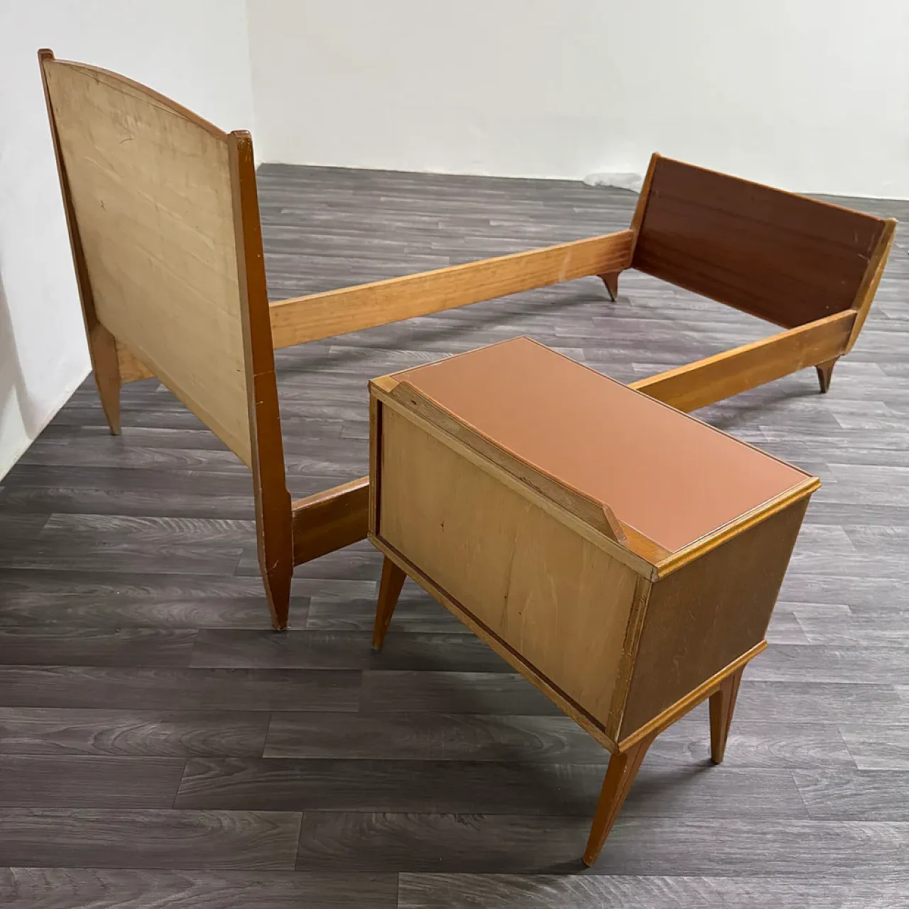 Letto singolo con comodino Mid-Century di Gio Ponti, anni '40 9