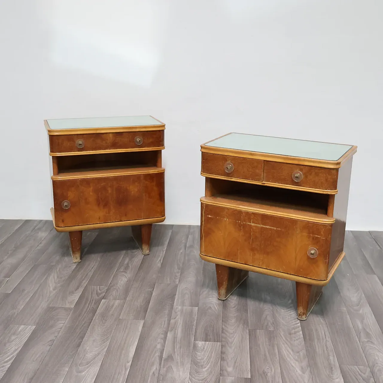 Coppia di comodini Art Decò in legno, anni '40 2