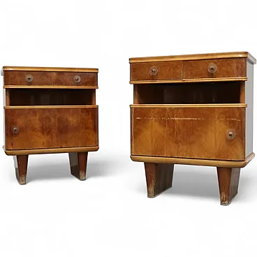 Coppia di comodini Art Decò in legno, anni '40
