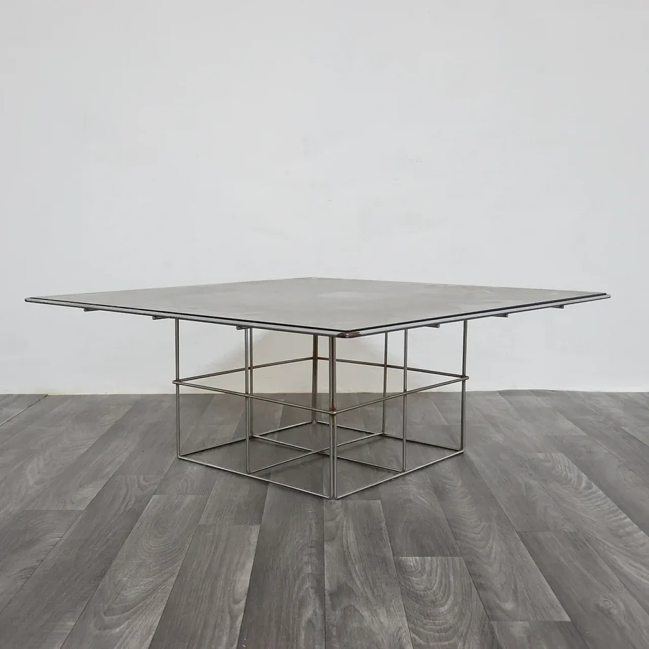 Chrome steel coffee table and glass top, 1970s 1