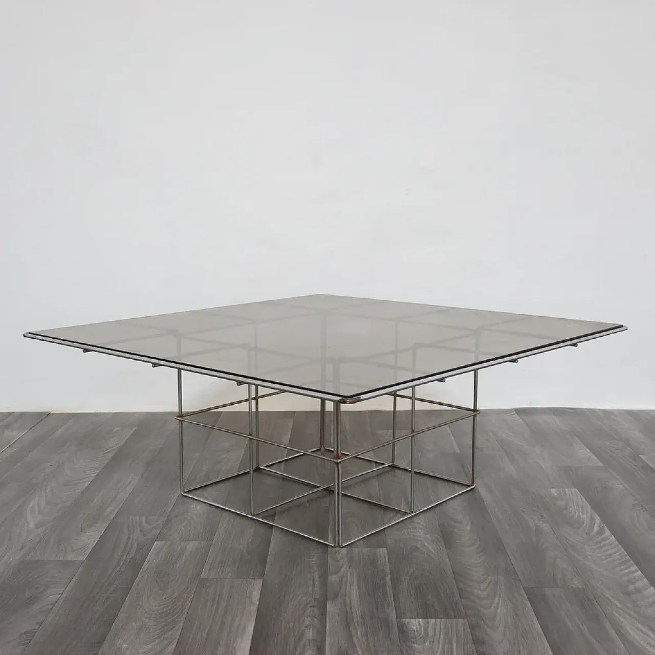 Chrome steel coffee table and glass top, 1970s 3