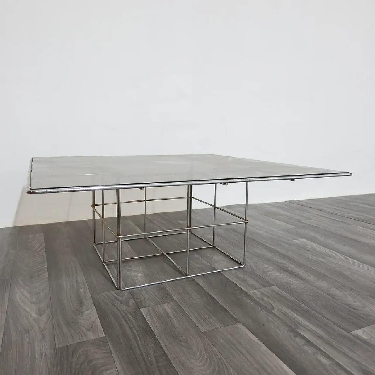 Chrome steel coffee table and glass top, 1970s 9