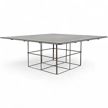 Tavolino da salotto in acciaio cromato e piano in vetro, anni '70