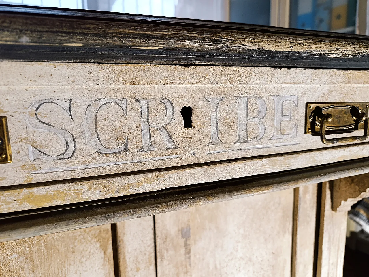 Scrittoio di recupero in legno con cassetti, '800 4