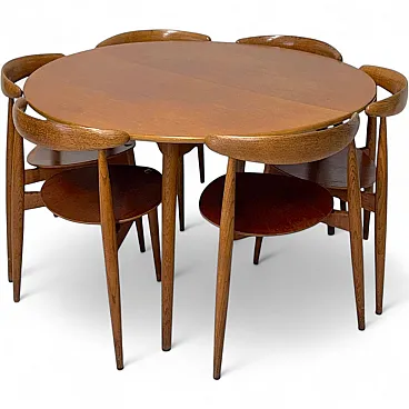 Table with chairs Heart by Hans Wegner for Fritz Hansen, 1950s