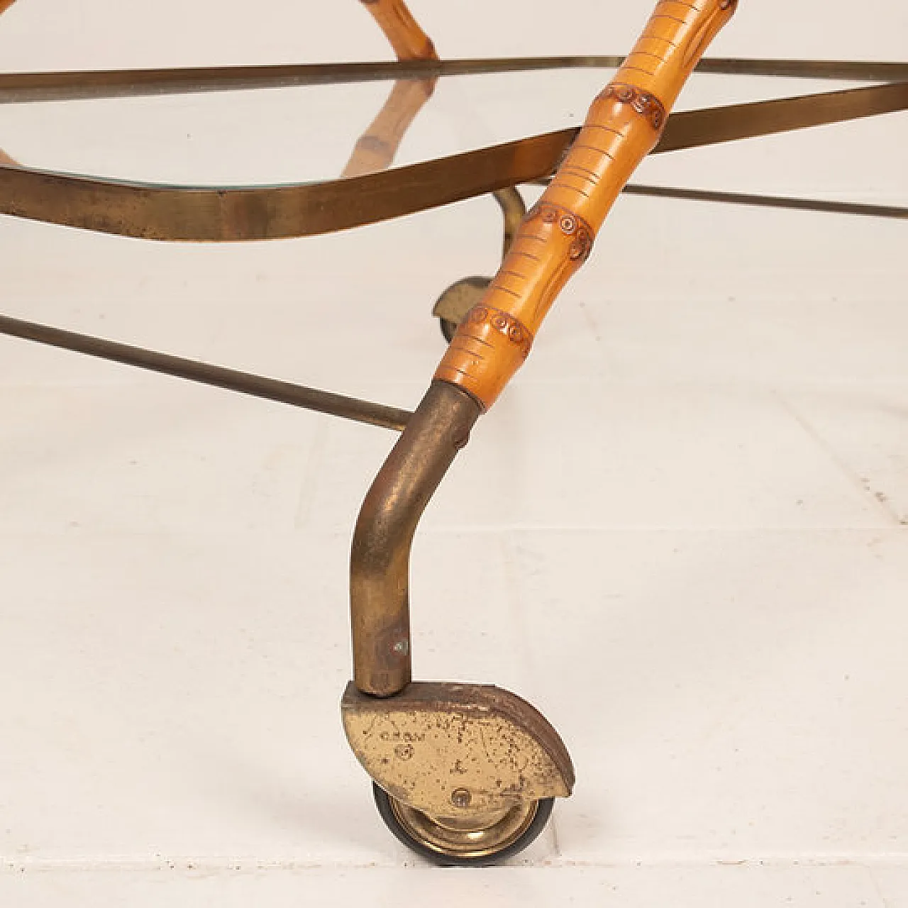 Carrello Cesare Lacca in finto bambù e ottone, anni '50 9