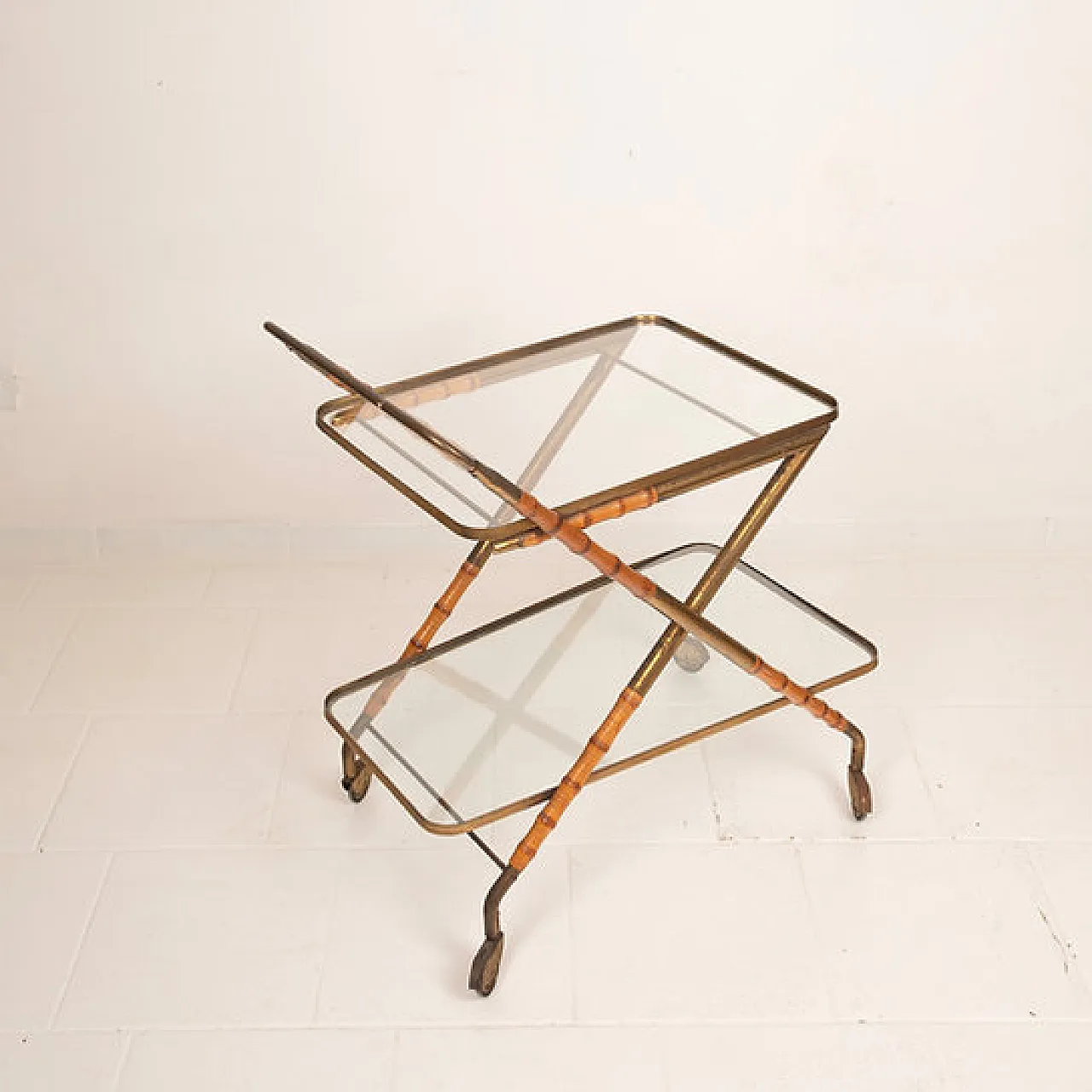 Carrello Cesare Lacca in finto bambù e ottone, anni '50 12