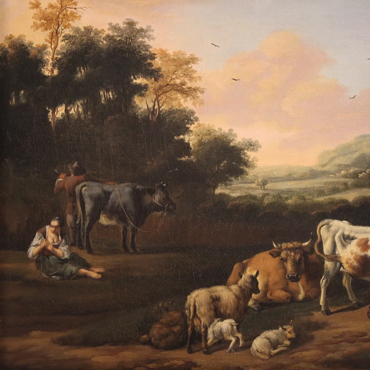 Flemish bucolic landscape painting, 18th century 4