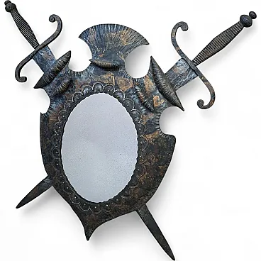 Specchio araldico in ferro battuto, anni '70