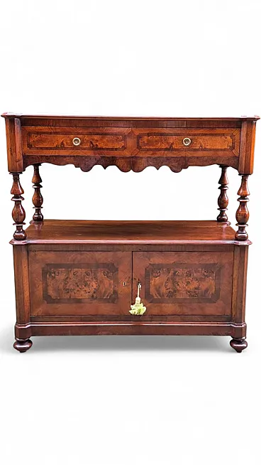 Romagna sideboard in veneered and threaded walnut, 19th century