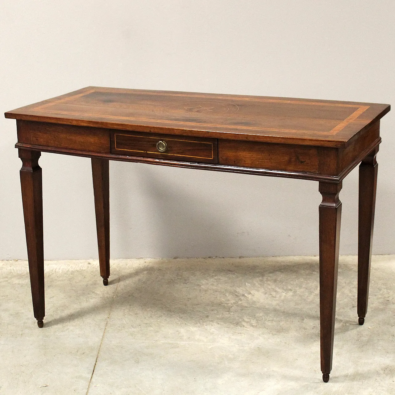 Louis XVI console writing table Italian inlaid walnut, 18th century 1