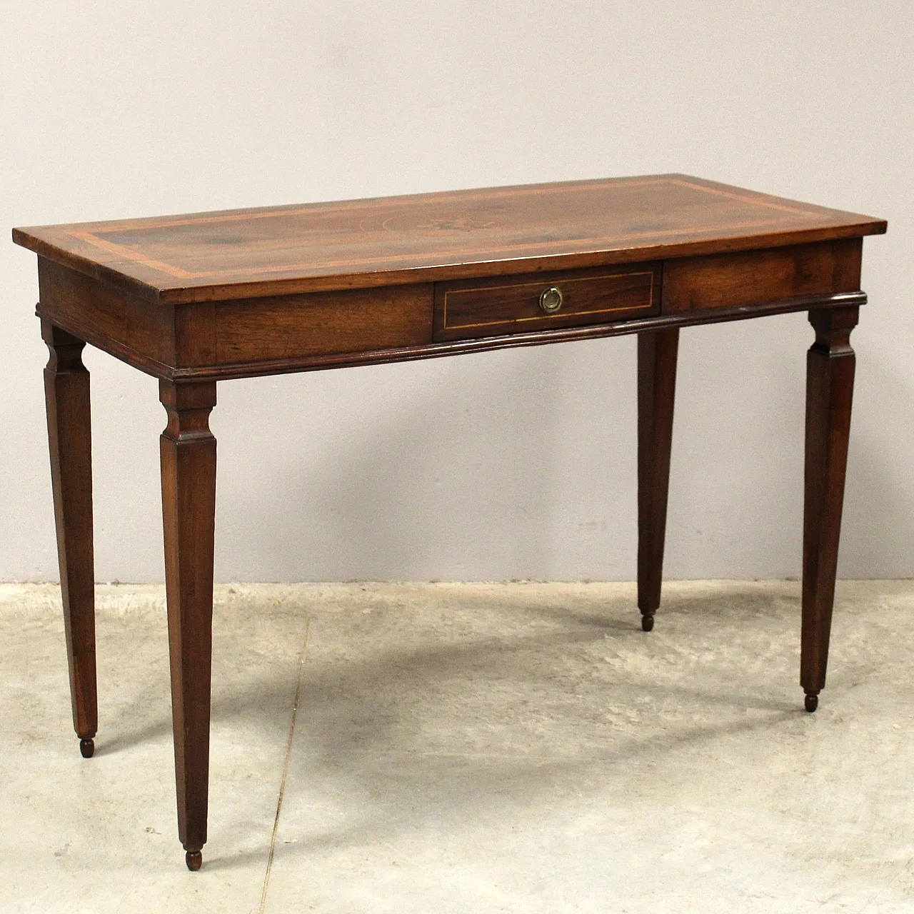 Louis XVI console writing table Italian inlaid walnut, 18th century 2