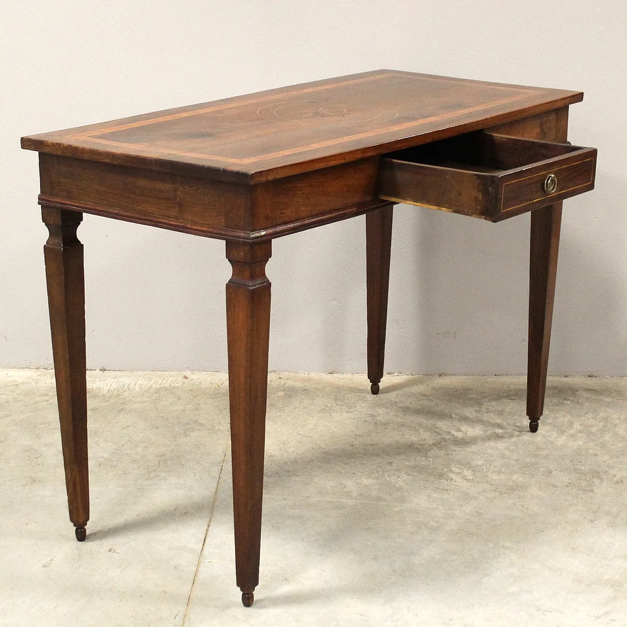 Louis XVI console writing table Italian inlaid walnut, 18th century 6