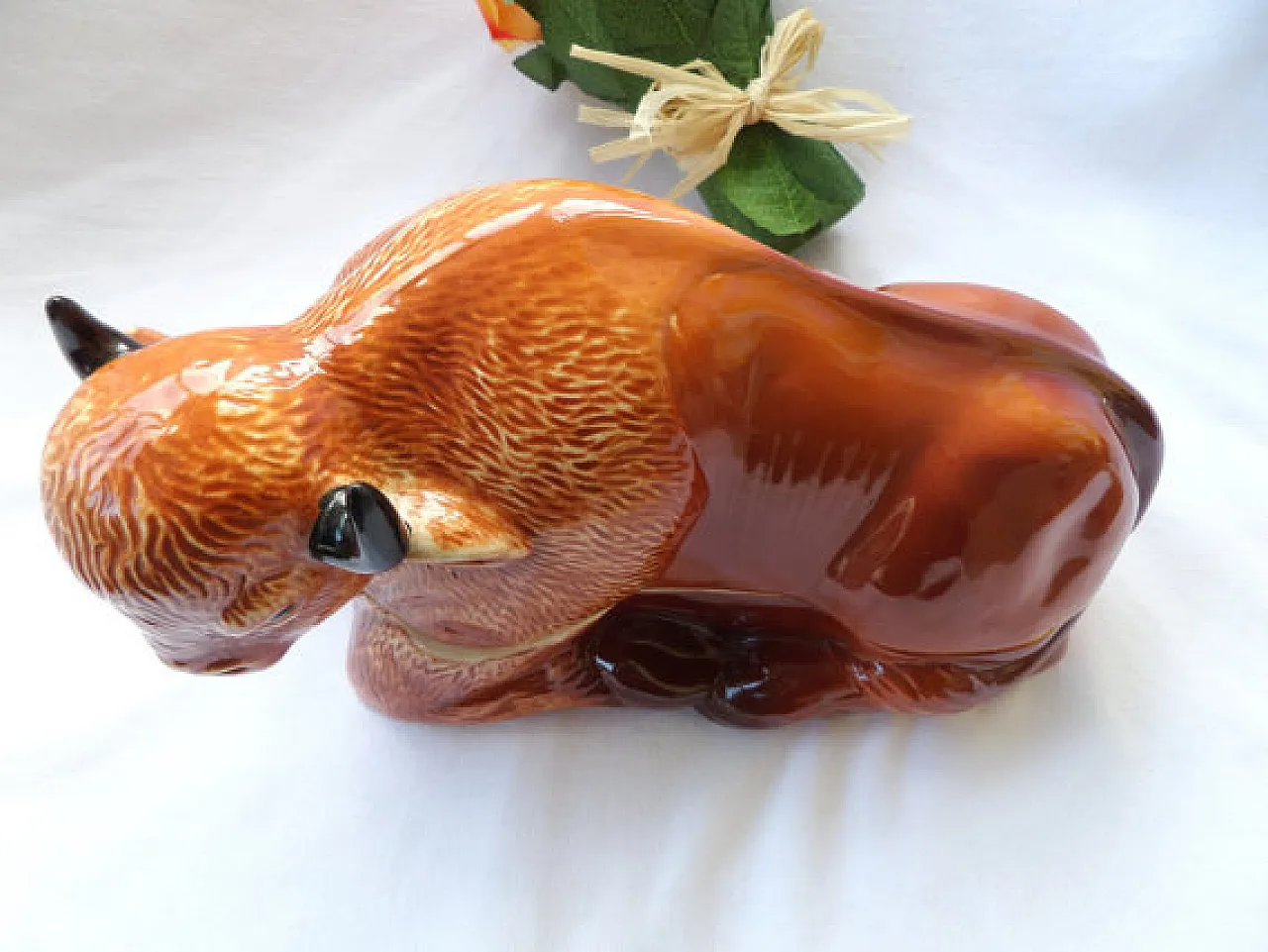 Bison Pate Dish Faience Terrine Brown, 70s 2
