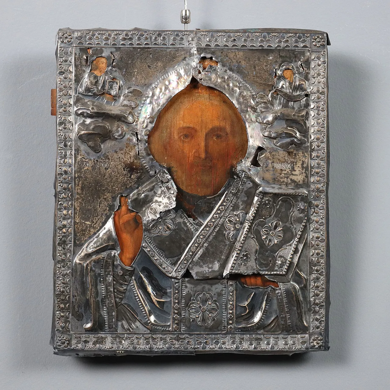 Cristo Pantocratore, tempera su tavola con riza in argento, '800 1