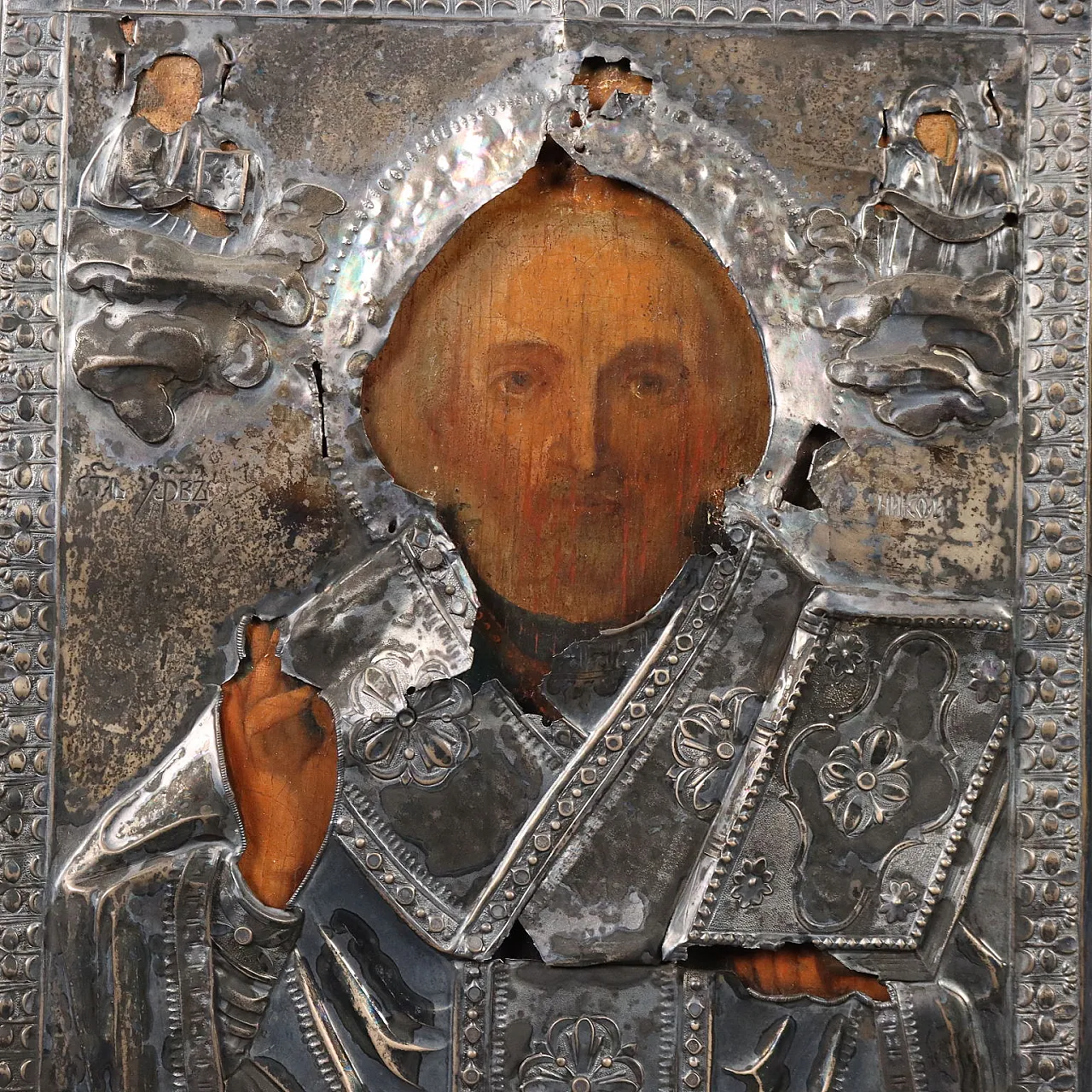 Cristo Pantocratore, tempera su tavola con riza in argento, '800 3