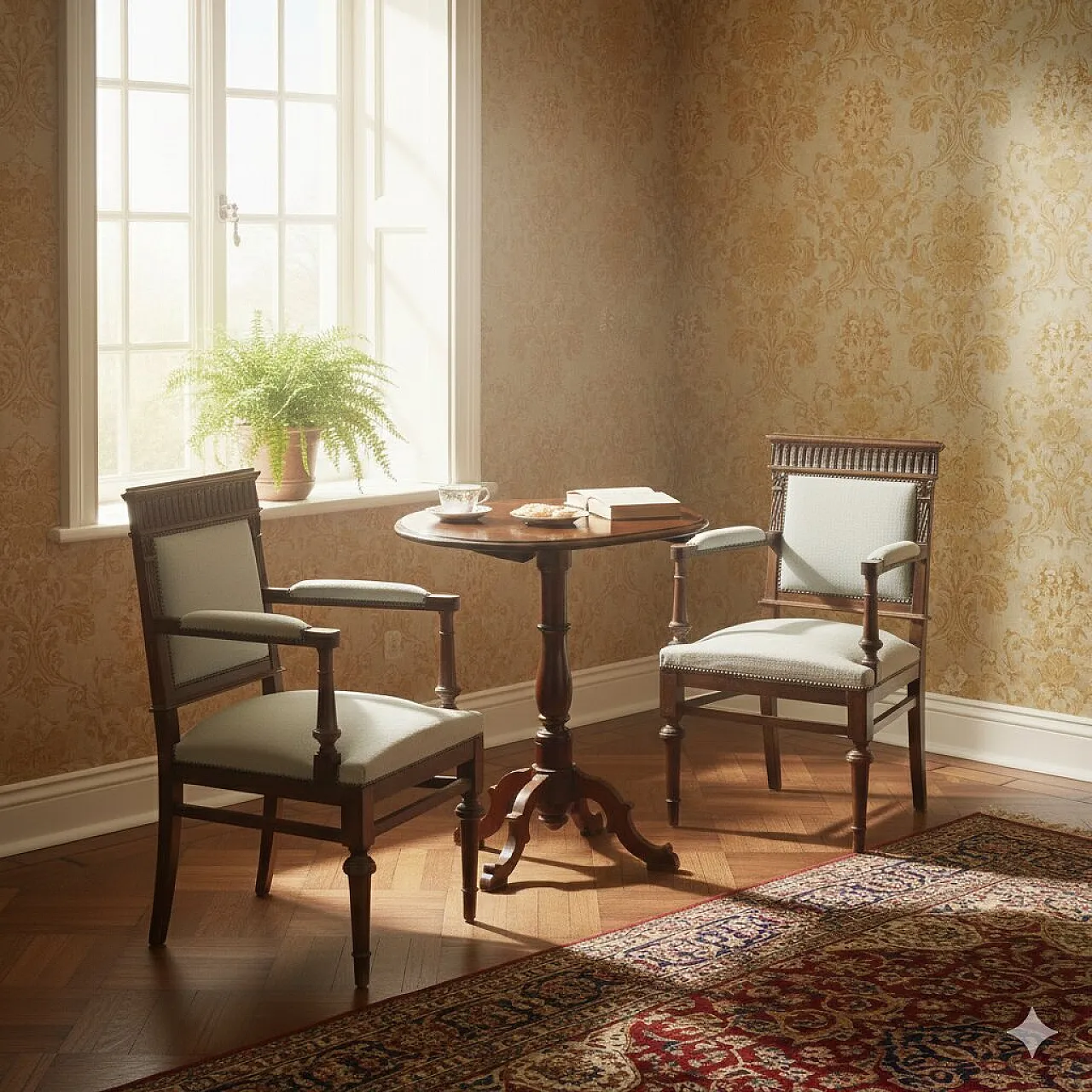 Coppia di poltrone neobarocche in noce, fine '800 2