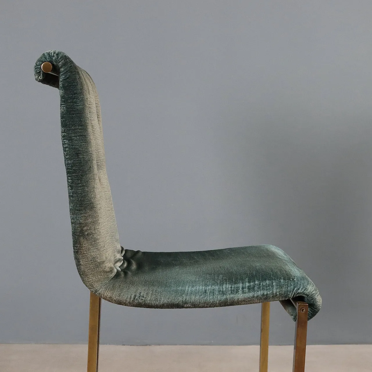 6 Sedie in metallo ottonato e rivestimento in tessuto, '900 5