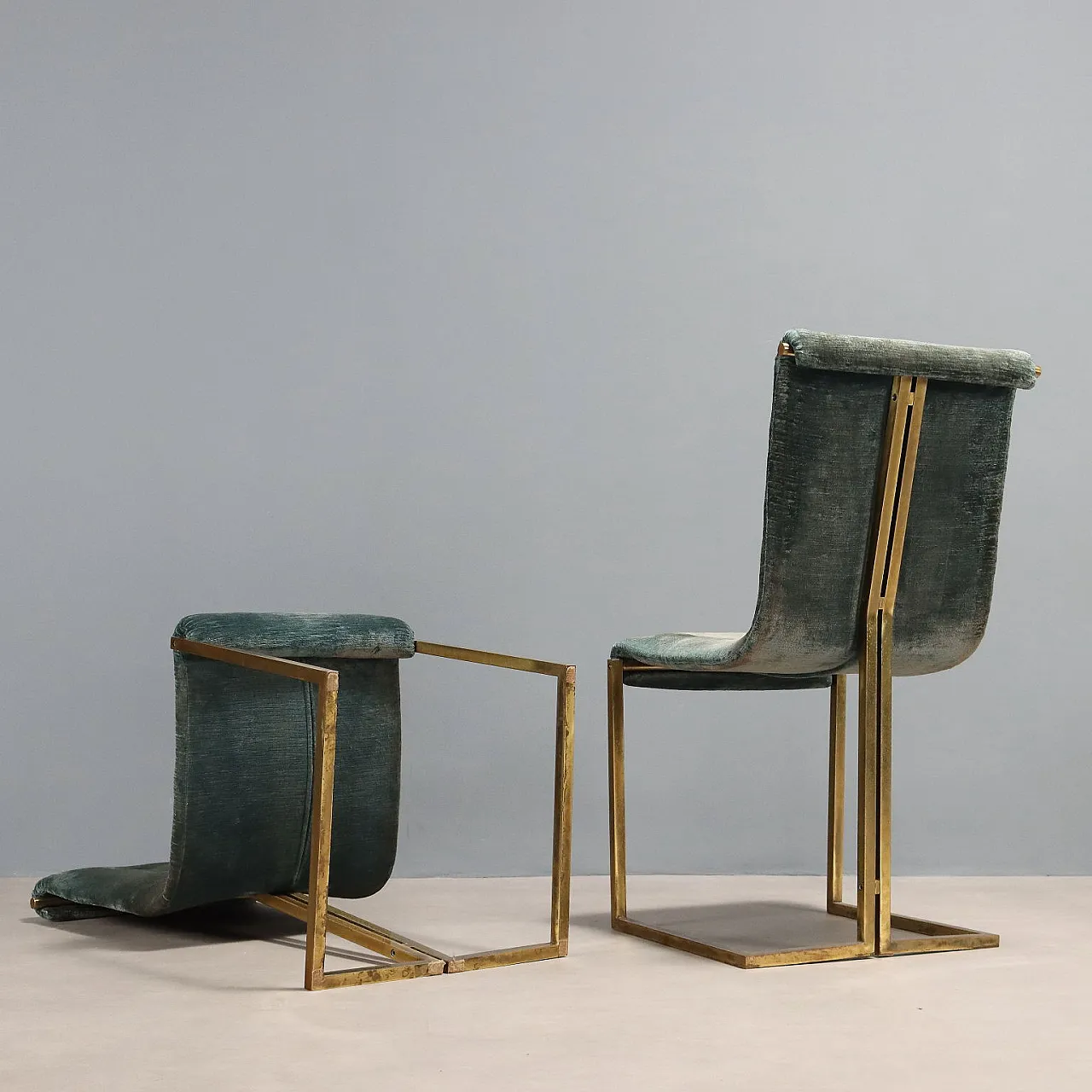 6 Sedie in metallo ottonato e rivestimento in tessuto, '900 9