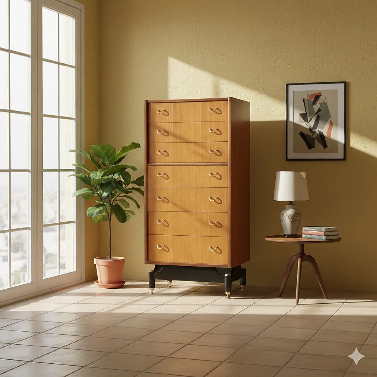 Cassettiera in teak, legno smaltato e ottone, '900 2