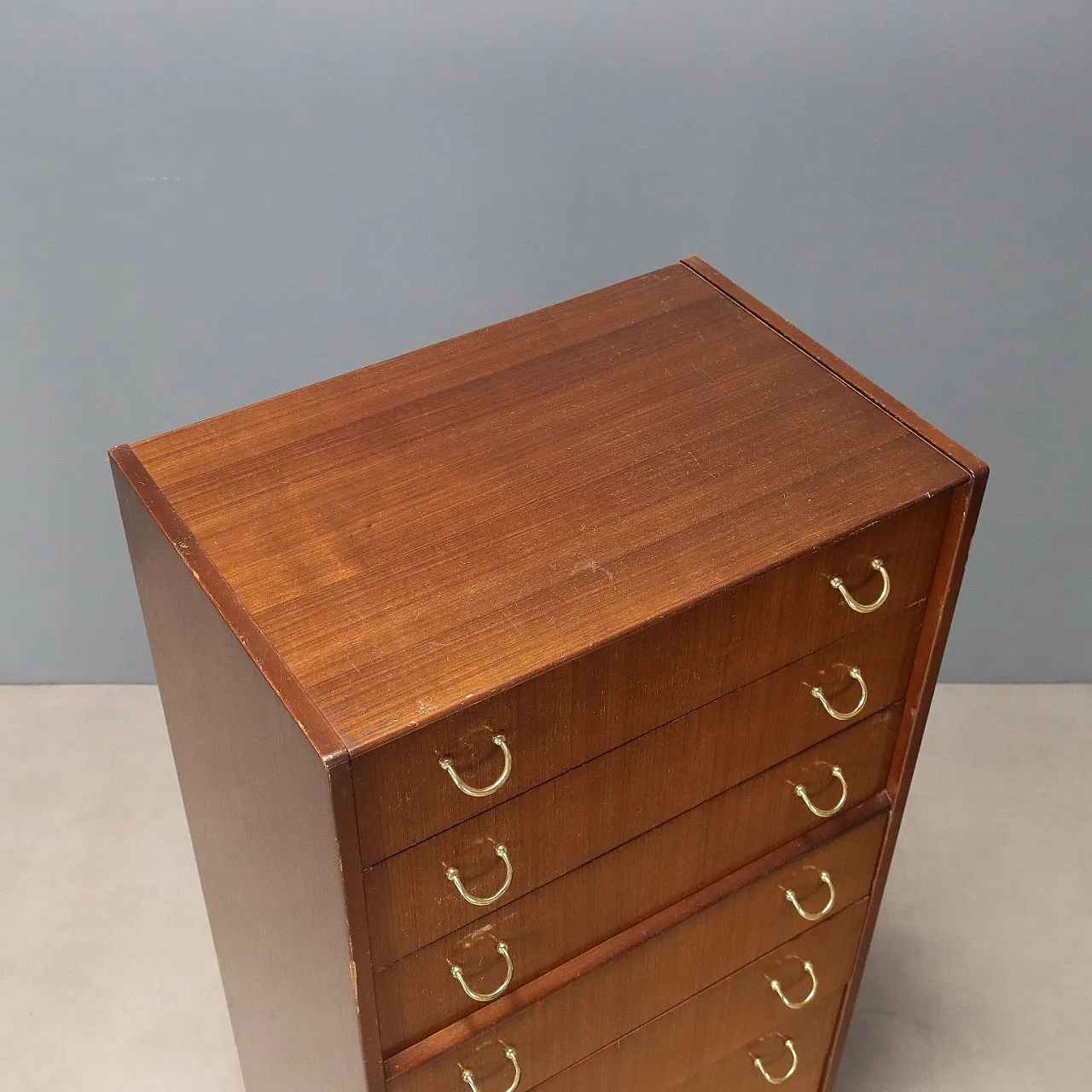 Cassettiera in teak, legno smaltato e ottone, '900 9