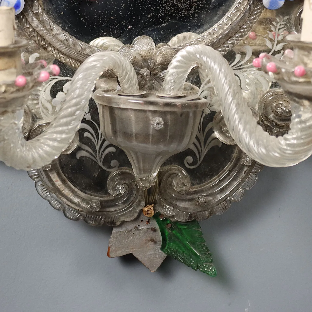 Coppia di specchi incisi in vetro soffiato, primo '900 9