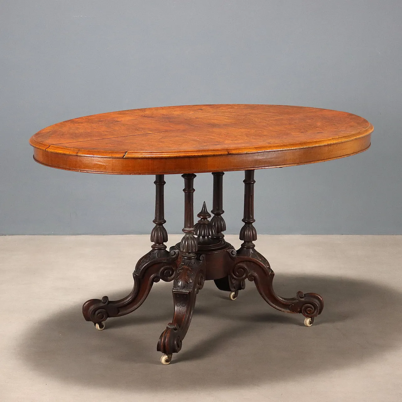 Tavolo in radica di mogano, '800 1