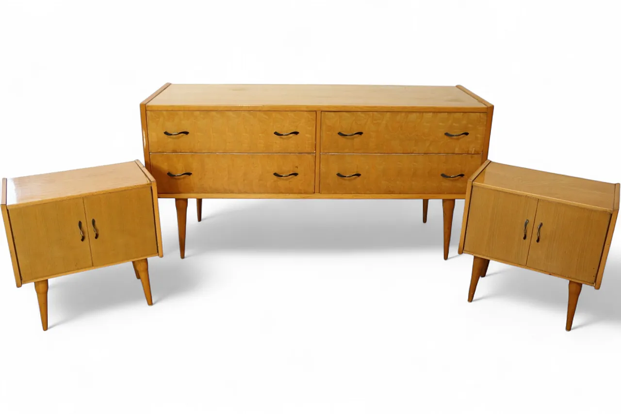 Birch bedroom bedside table and dresser by Mario Toresan, 70s 22