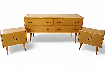 Birch bedroom bedside table and dresser by Mario Toresan, 70s