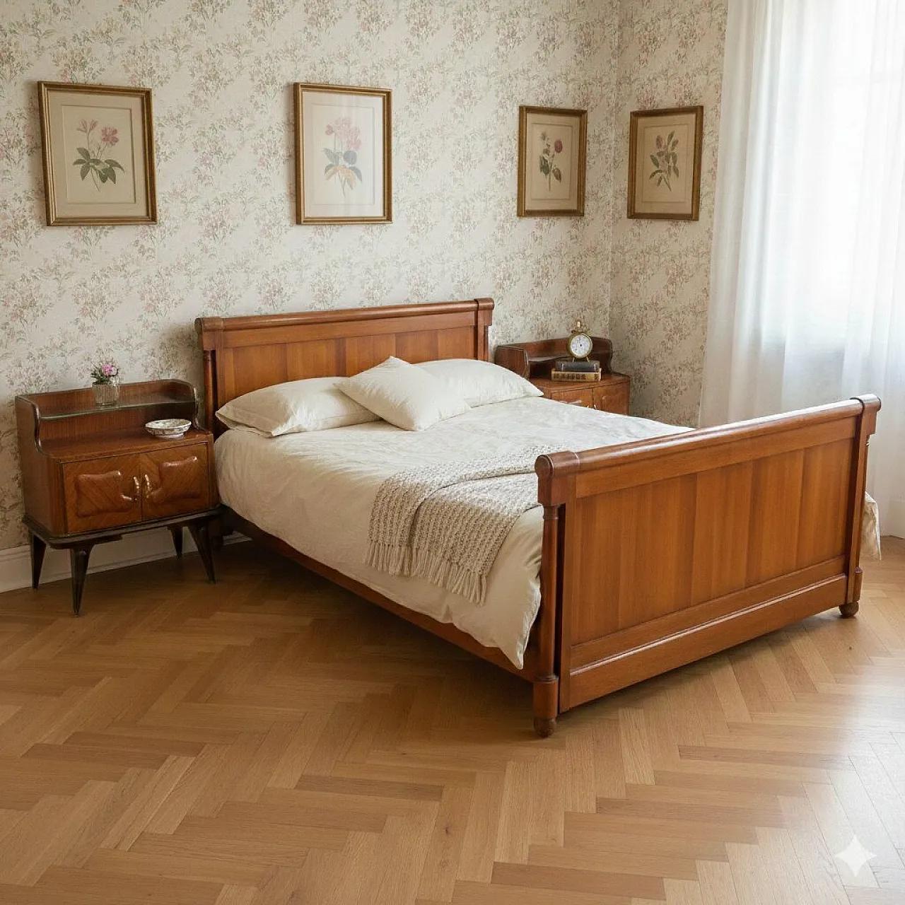 Coppia di comodini in legno esotico, ottone vetro, '900 2