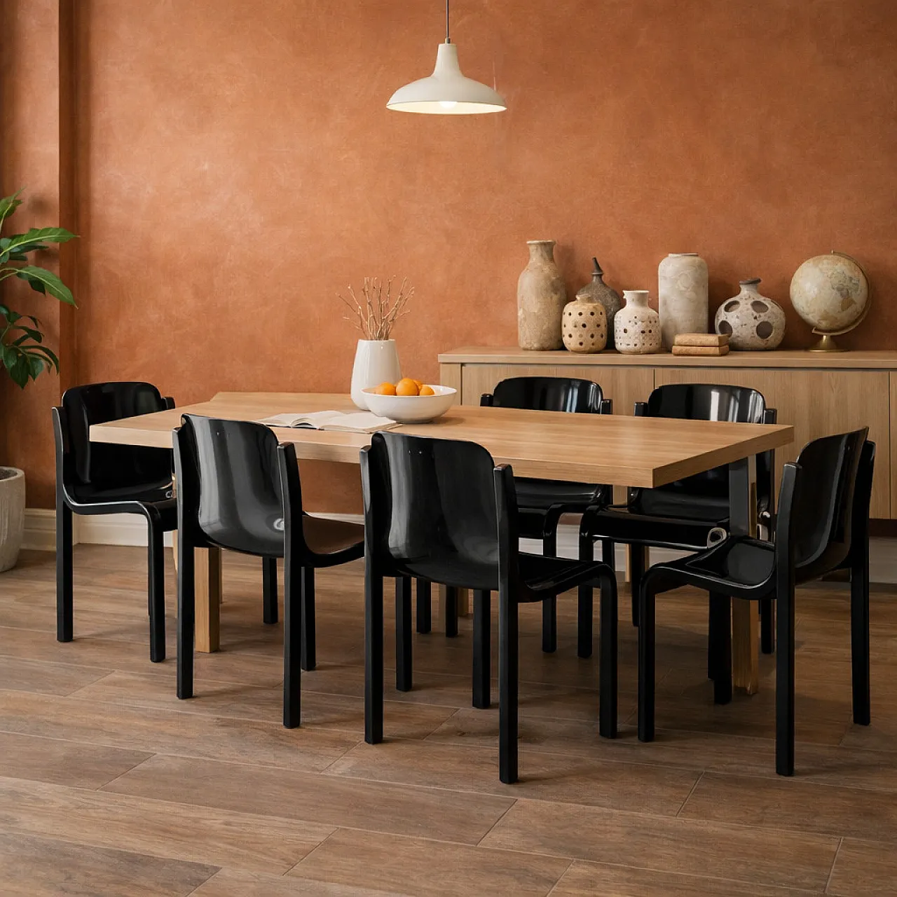 6 lacquered wooden chairs, 20th century 2