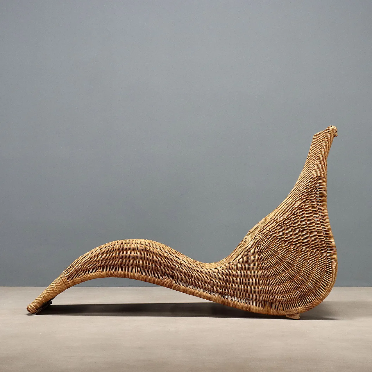 Chaise longue in bamboo and woven wicker, 20th century 3