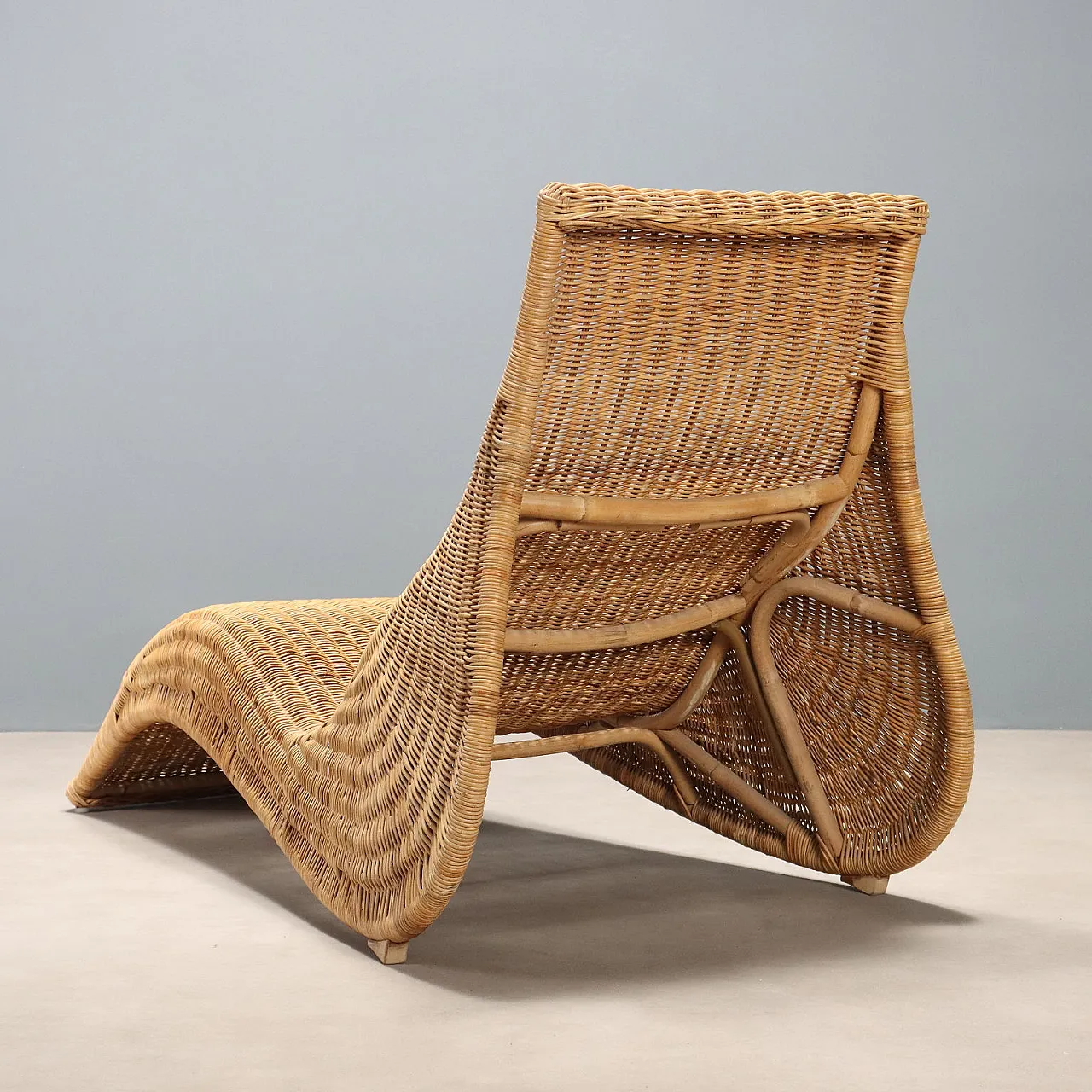Chaise longue in bamboo and woven wicker, 20th century 8